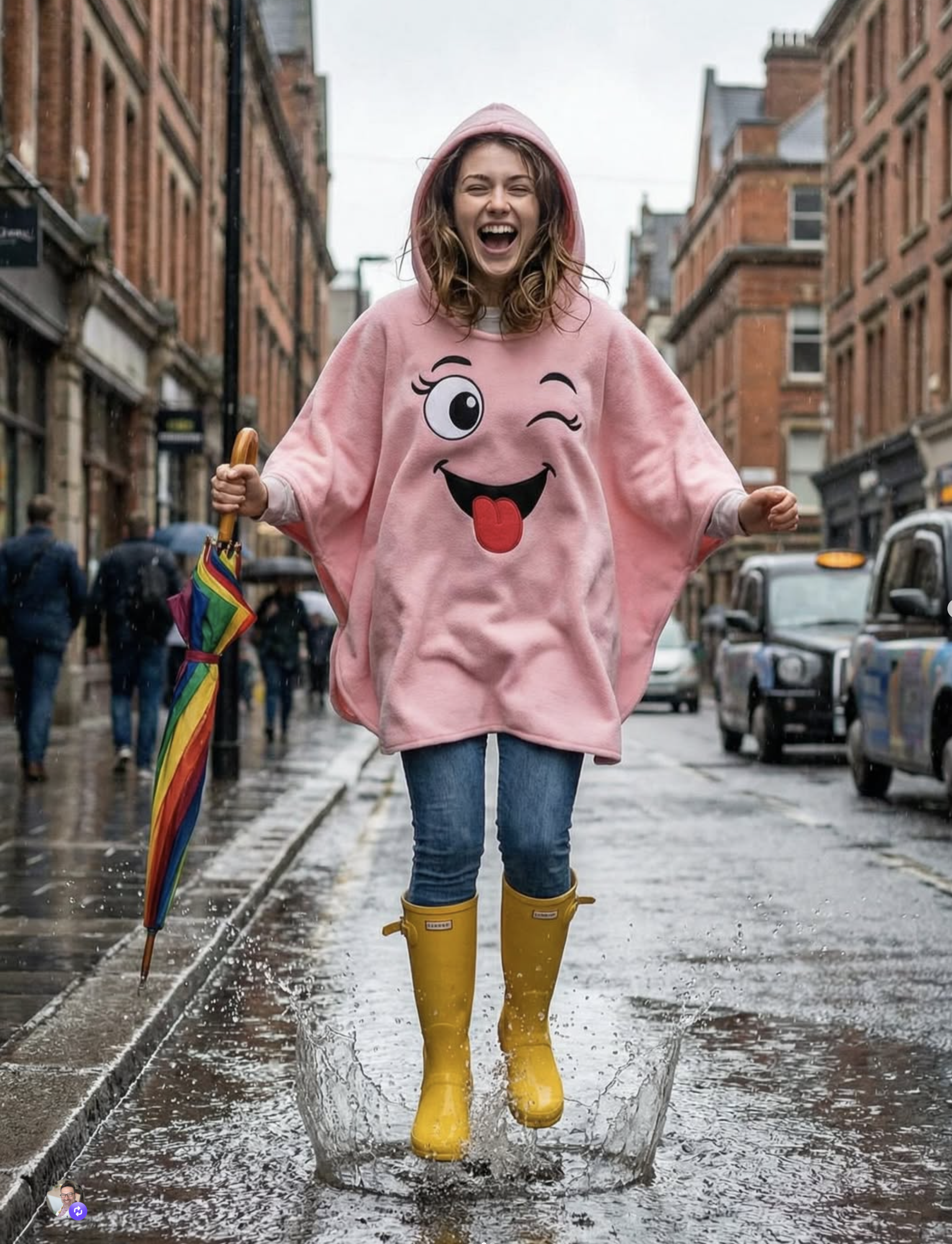 Yağmurda pembe panço